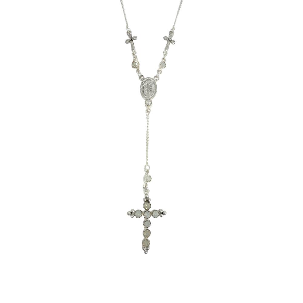 VIRGINS SAINTS & ANGELS VSA Maddie Rosary Necklace in Silver & White Opal - Picture 5 of 10